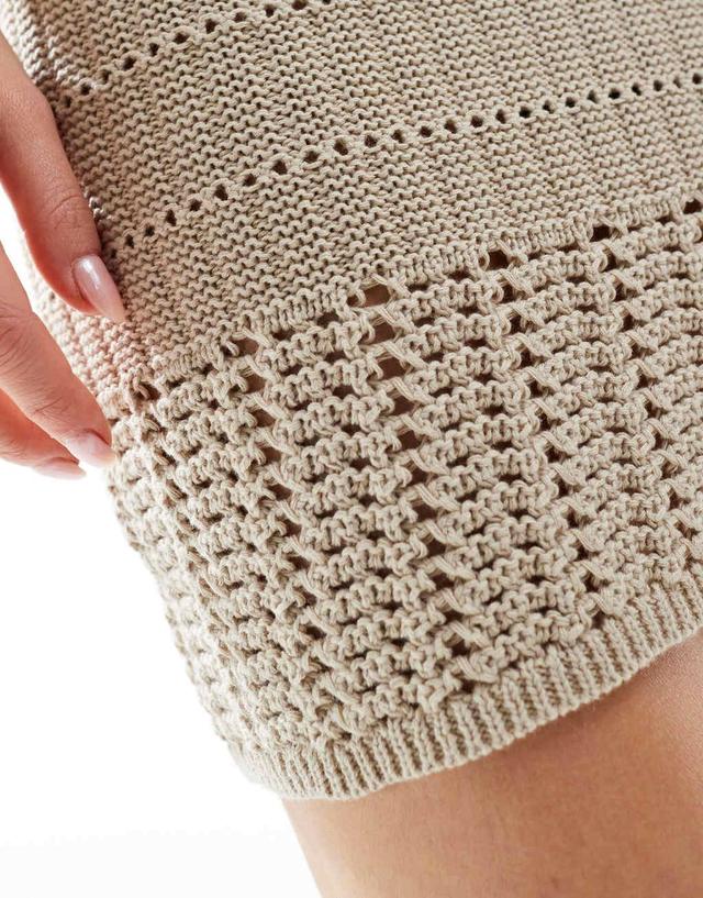 ASOS DESIGN knitted mock crochet mini skirt in stone - part of a set Product Image