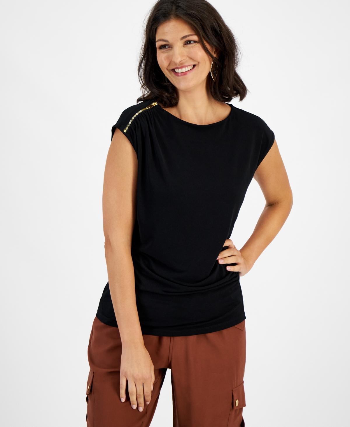 I.n.c. International Concepts Womens Solid Zip-Shoulder Blouse, Created for Macys Product Image