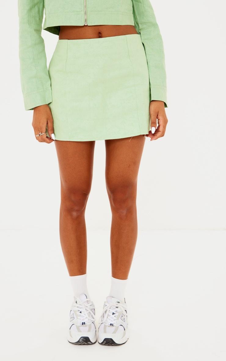 Green Waxed Denim Seam Detail Mini Skirt Product Image