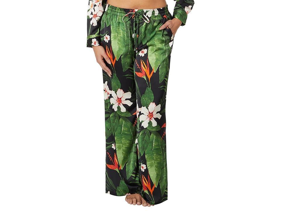 Lauren Ralph Lauren Plus-Size Floral Satin Charmeuse Wide-Leg Pants (Black/Green Women's Casual Pants product image