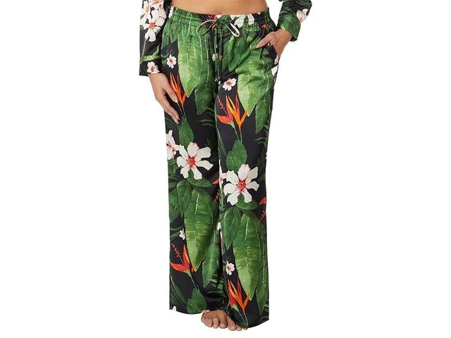 Lauren Ralph Lauren Plus-Size Floral Satin Charmeuse Wide-Leg Pants (Black/Green Women's Casual Pants Product Image