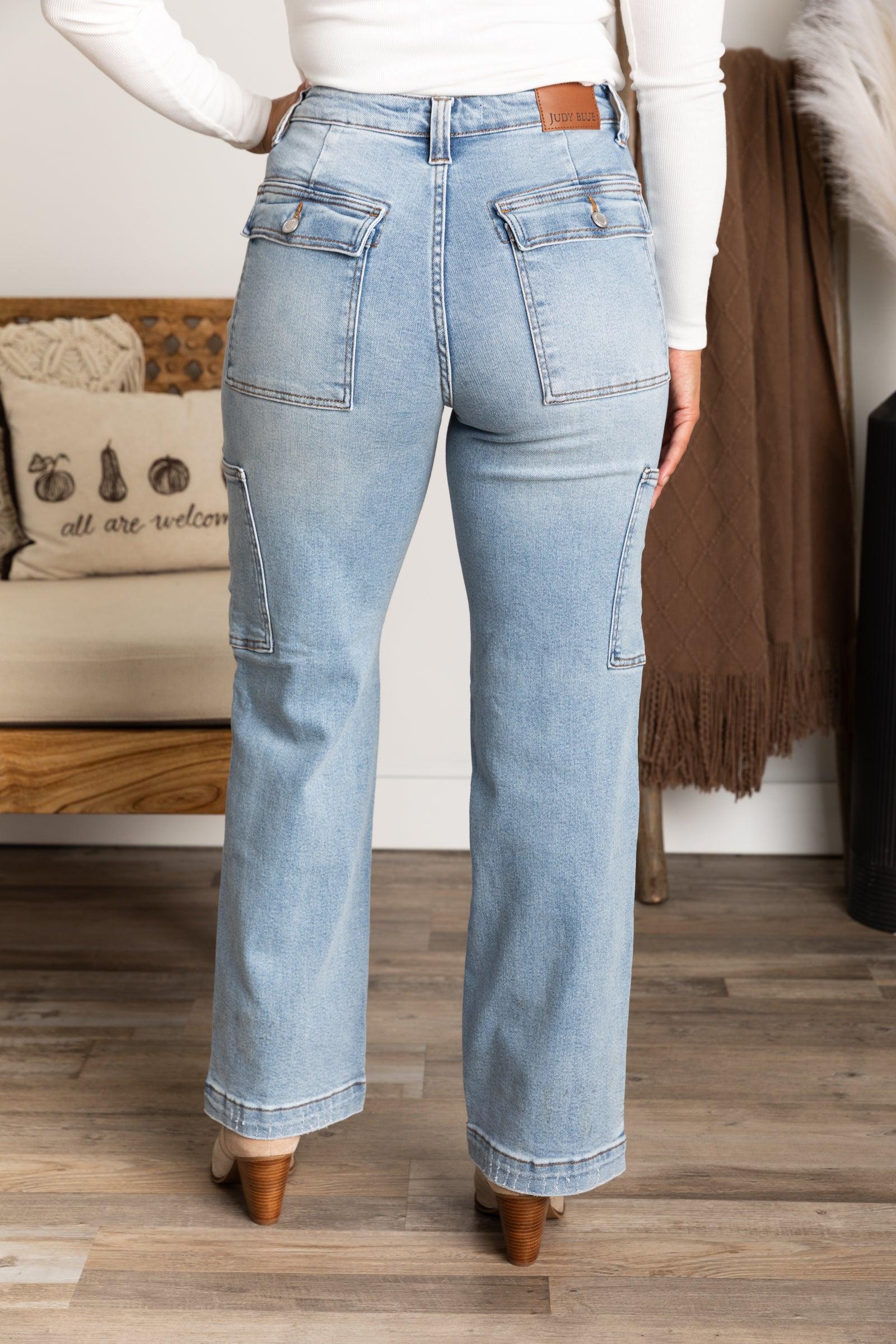 Judy Blue Light Wash Cargo Wide Leg Jeans Product Image