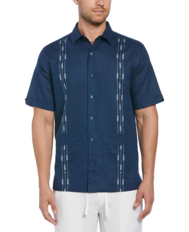 Cubavera Men's Linen Blend Leaf Embroidery Panel Guayabera Short Sleeve Shirt Product Image