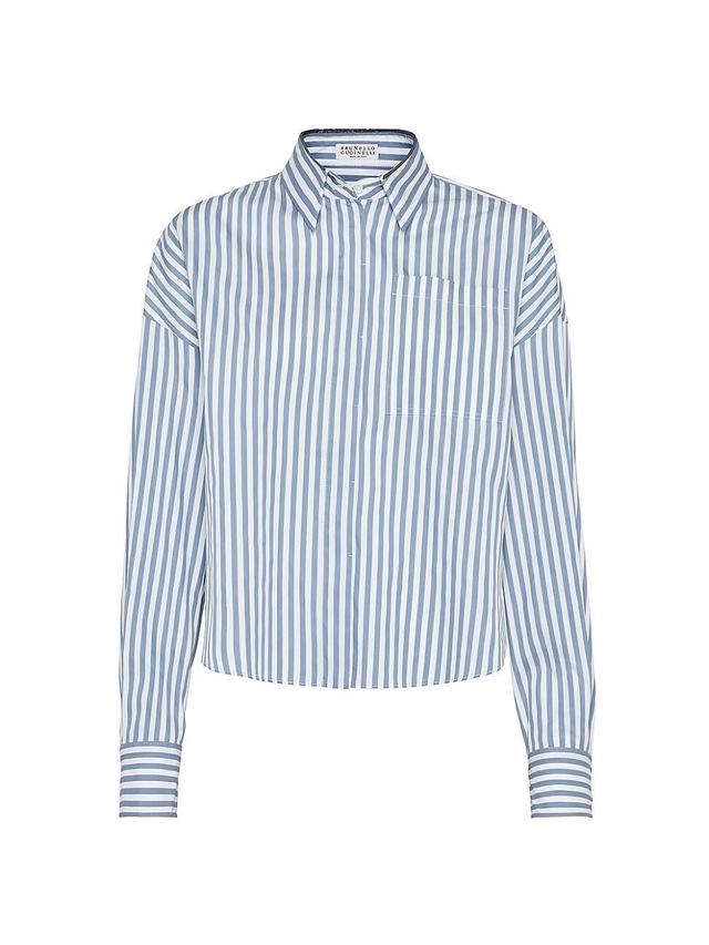 Womens Cotton And Silk Striped Poplin Shirt With Shiny Collar Product Image