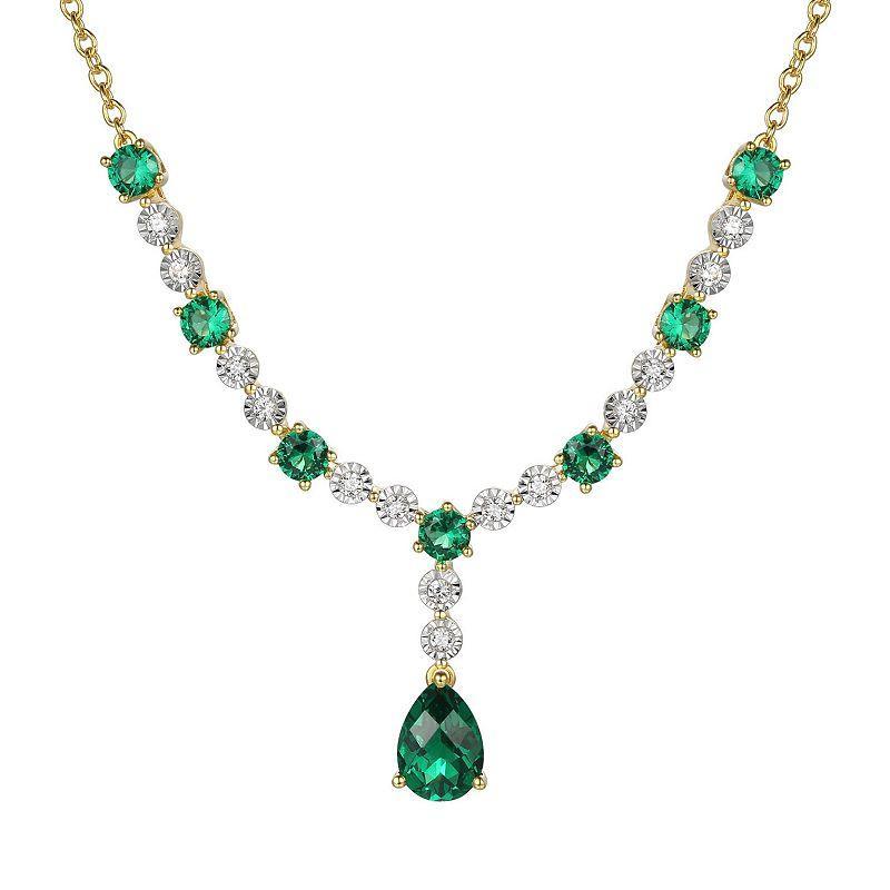 14k Gold Over Silver Lab-Created Emerald Necklace, Womens Yellow Product Image