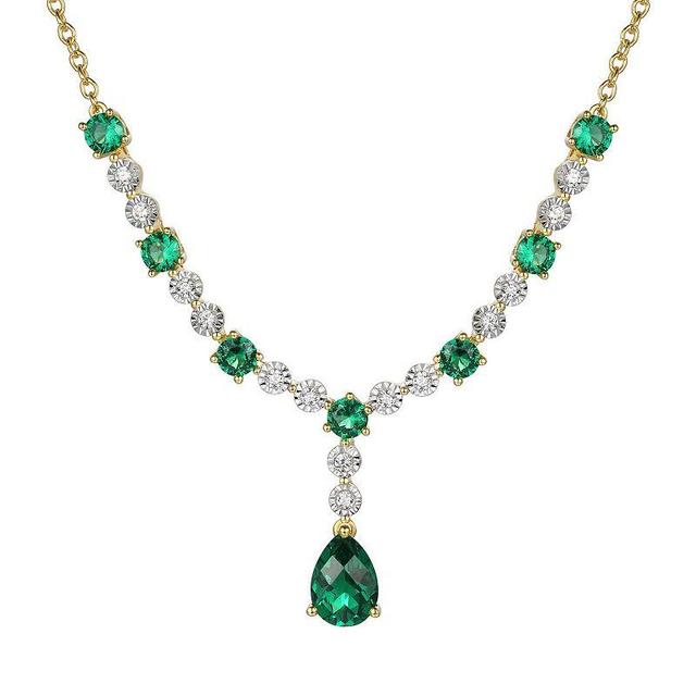 14k Gold Over Silver Lab-Created Emerald Necklace, Womens Gold Tone Product Image