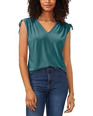 Vince Camuto Womens Solid-Color V-Neck Shirred Shoulder Top Product Image