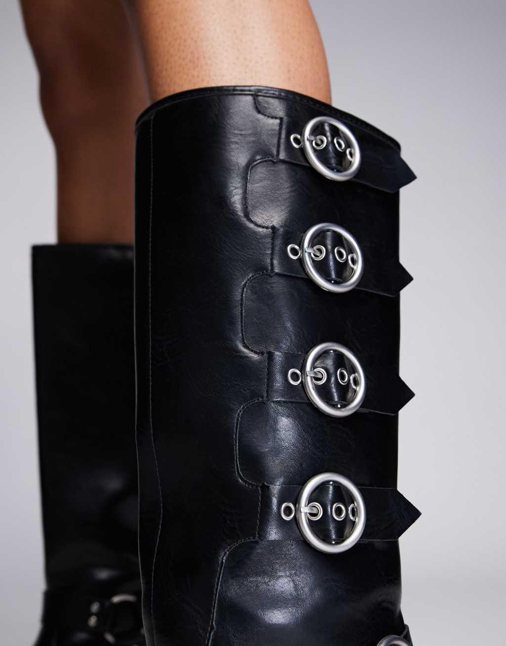 Public Desire Wide Fit Fetish heeled moto boots in black Product Image