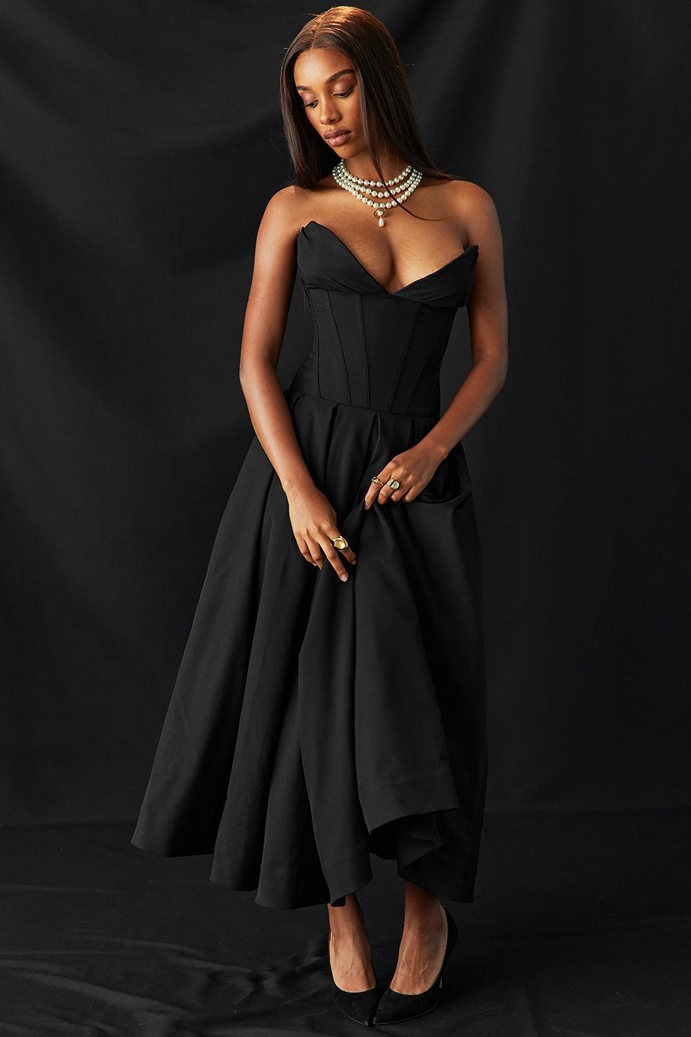 Lady Black Strapless Midi Dress Product Image