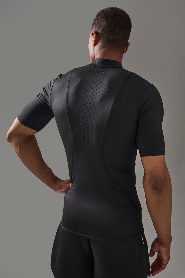 Man Active Pro Short Sleeve High Neck Perforated Base Layer | boohooMAN USA Product Image