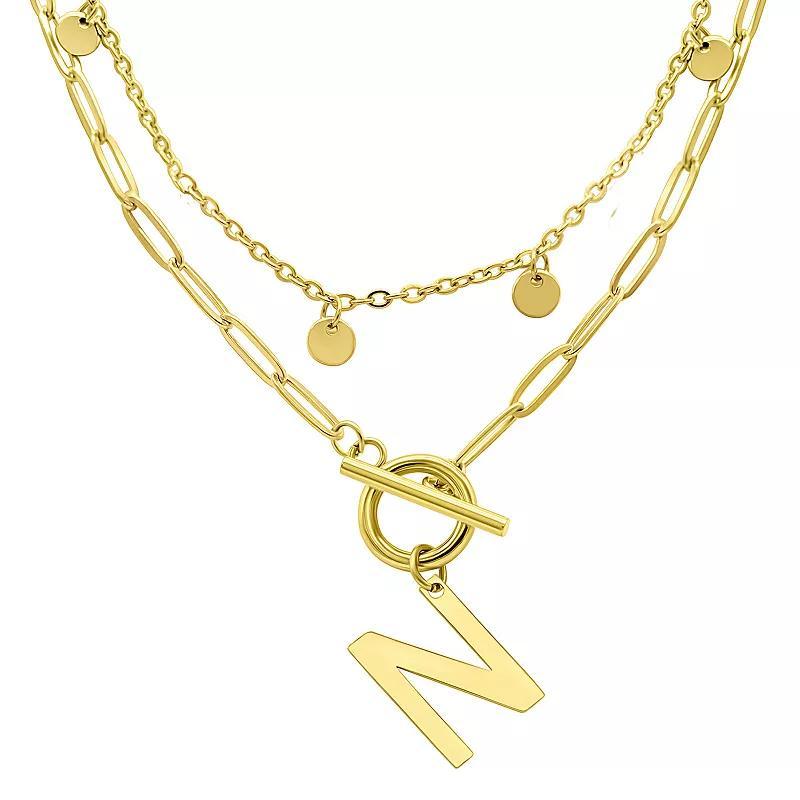 Adornia 14k Gold Plated Layered Initial Toggle Necklace, Womens Product Image