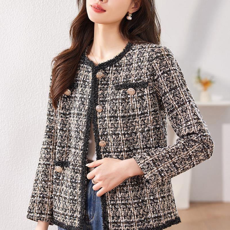 Round Neck Tweed Cropped Button Jacket Product Image