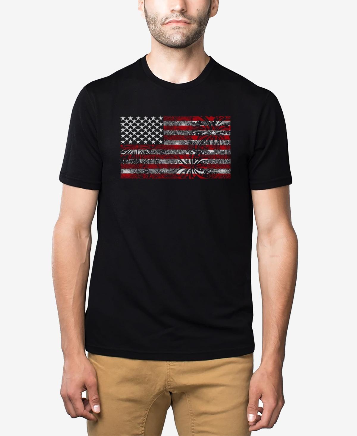 La Pop Art Mens Premium Blend Word Art American Flag Fireworks T-shirt Product Image