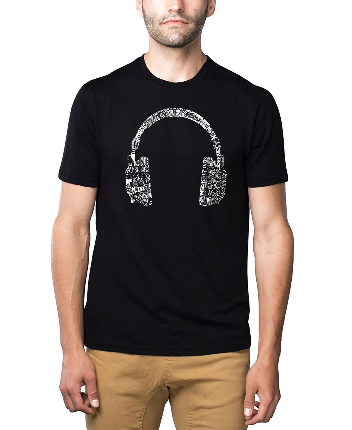 La Pop Art Mens Premium Blend Word Art T-Shirt - Headphones - Music in Different Languages Product Image