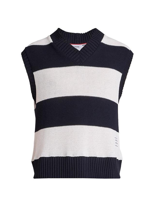 Mens Striped Cotton Oversized Sweater Vest Product Image