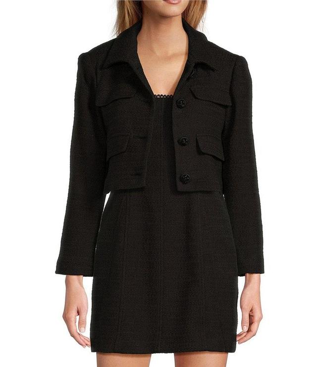 Antonio Melani Rita Tweed Notch Collar Long Sleeve Embellished Button Front Cropped Jacket Product Image