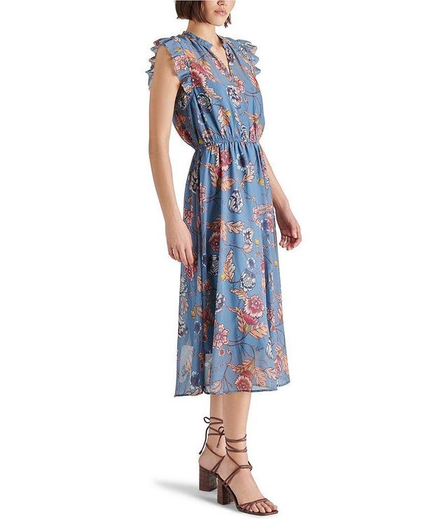 Steve Madden Allegra Chiffon Floral Print Split V Neck Sleeveless Midi Dress Product Image