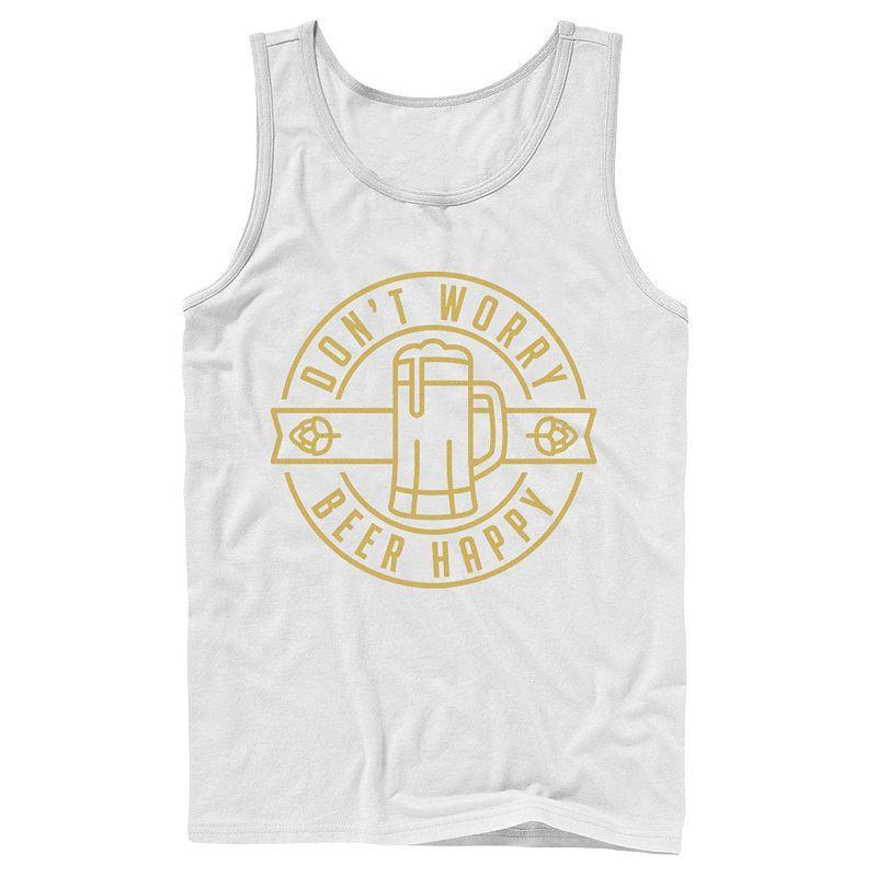 Mens Dont Worry Beer Happy Circle Tank Top Blue Product Image