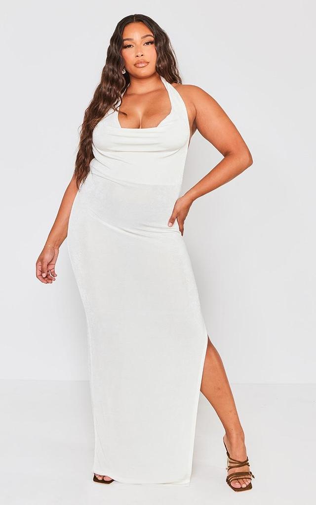 Plus White Slinky Cowl Neck Maxi Dress Product Image