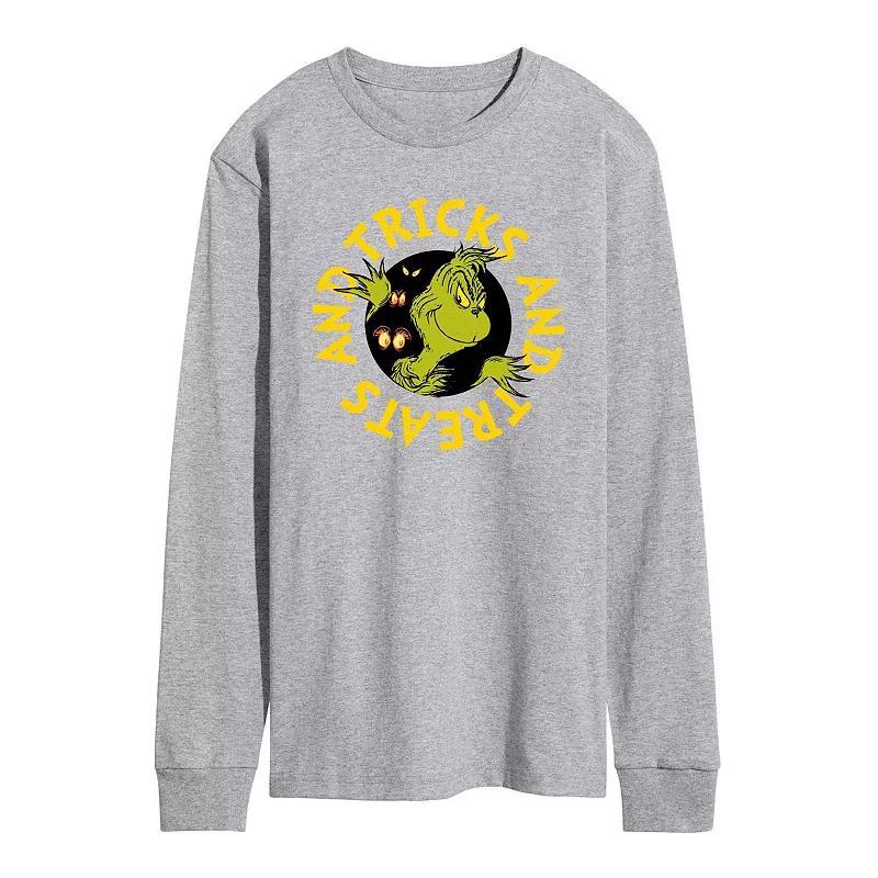 Mens Dr. Seuss Grinch Tricks And Treats Long Sleeve Graphic Tee Grey Gray Product Image