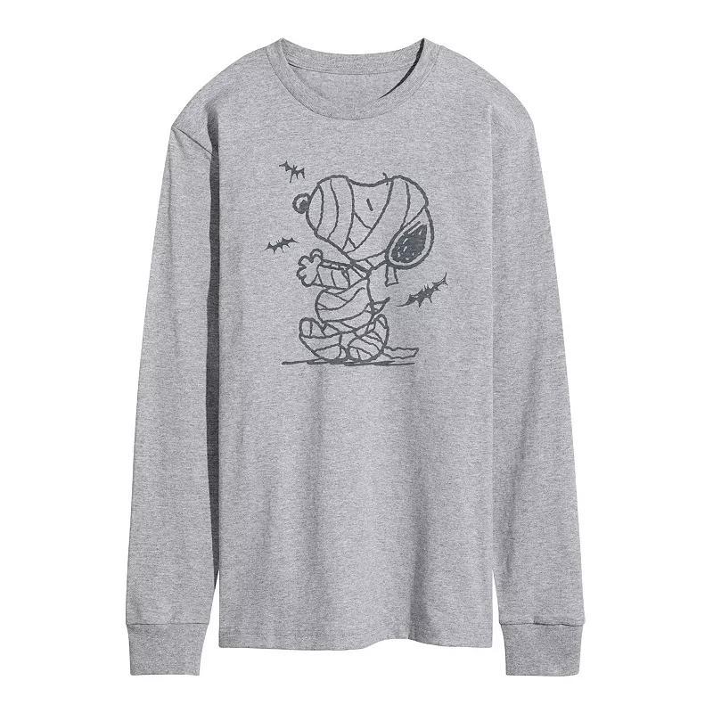 Mens Peanuts Snoopy Mummy Bats Long Sleeve Graphic Tee Grey Gray Product Image