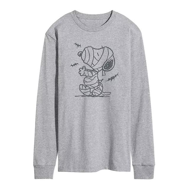 Mens Peanuts Snoopy Mummy Bats Long Sleeve Graphic Tee Grey Gray Product Image