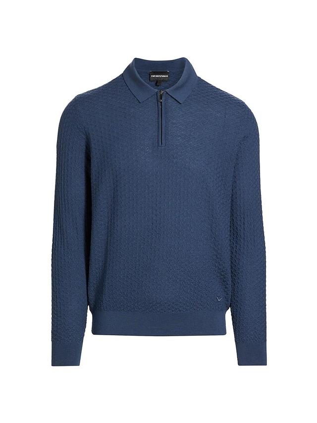 Mens Textured Wool Knit Half-Zip Polo Sweater Product Image