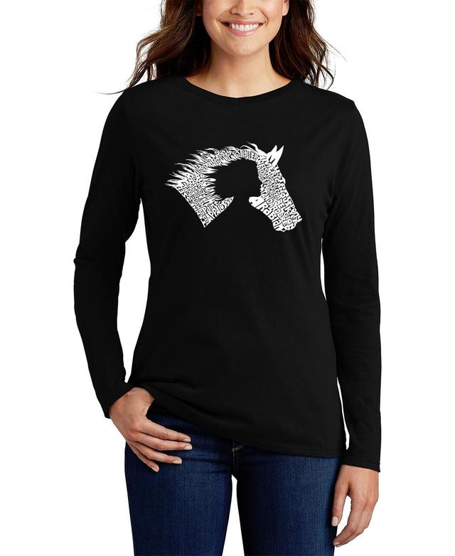 La Pop Art Womens Word Art Girl Horse Long Sleeve T-Shirt Product Image