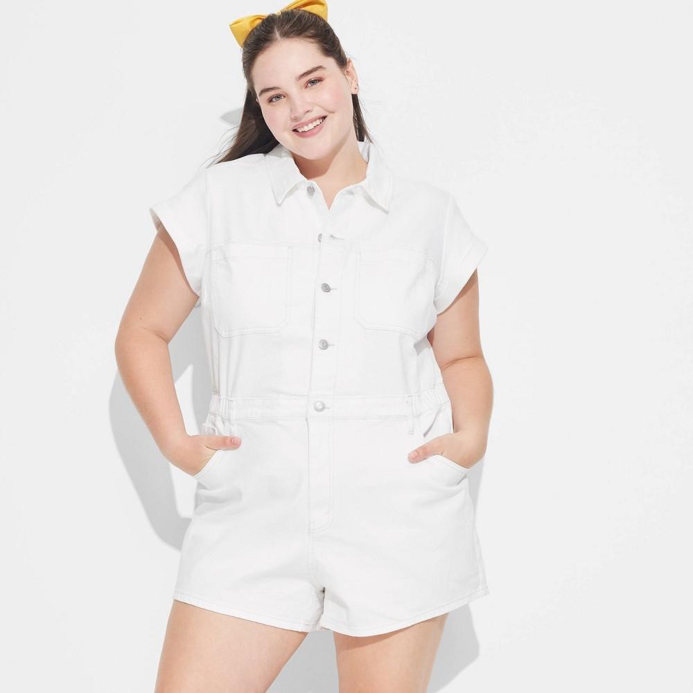 Womens Game Day Short Sleeve Romper - Wild Fable White 2X Product Image