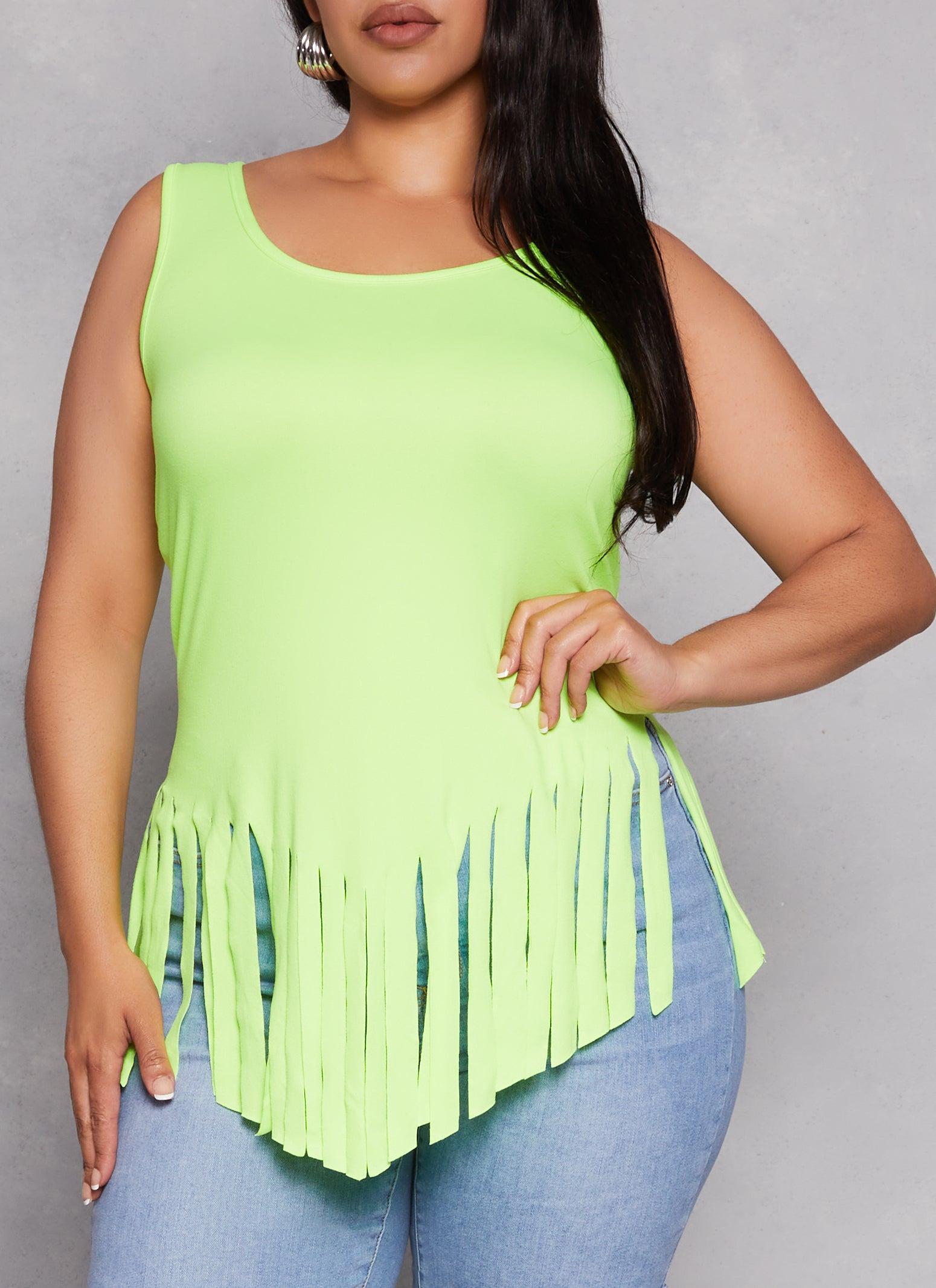 Womens Plus Size Scoop Neck Fringe Hem Tank Top Product Image