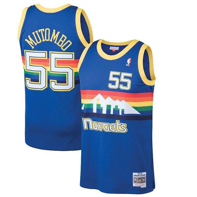 Mens Mitchell & Ness Dikembe Mutombo Blue Denver Nuggets Hardwood Classics Swingman Jersey Product Image