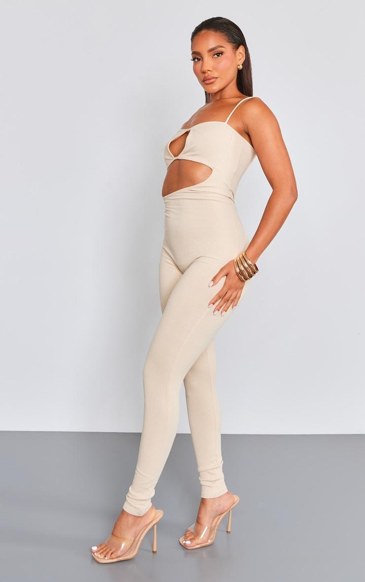 Tan Rib Cut Out Jumpsuit Product Image