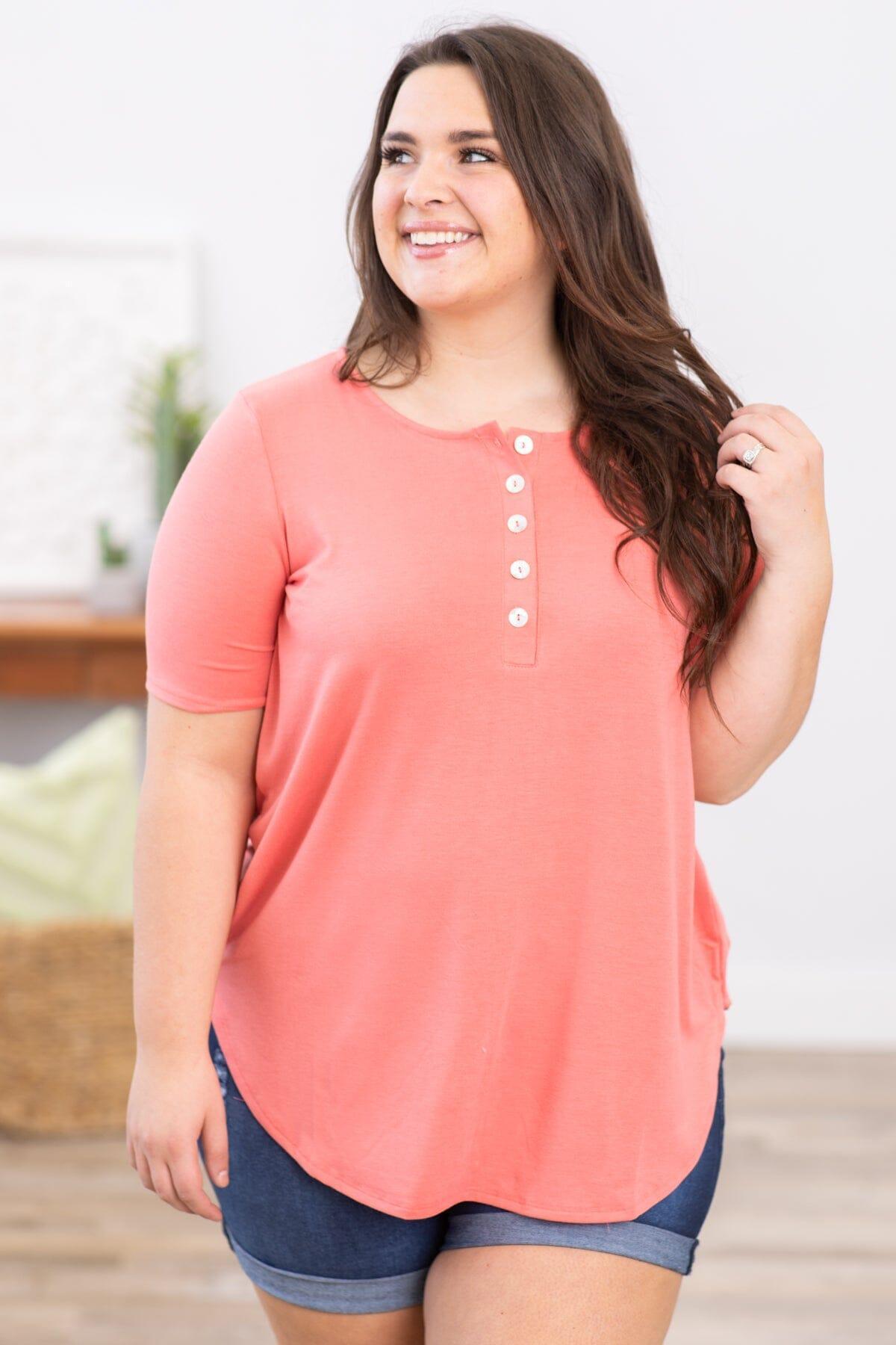 Coral Short Sleeve Henley Top Product Image