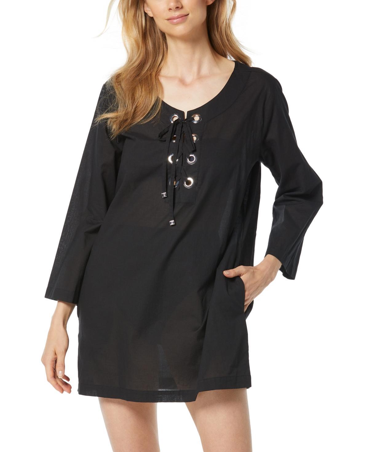 Michael Michael Kors Womens Cotton Lace-Up Cover-Up Dress Product Image