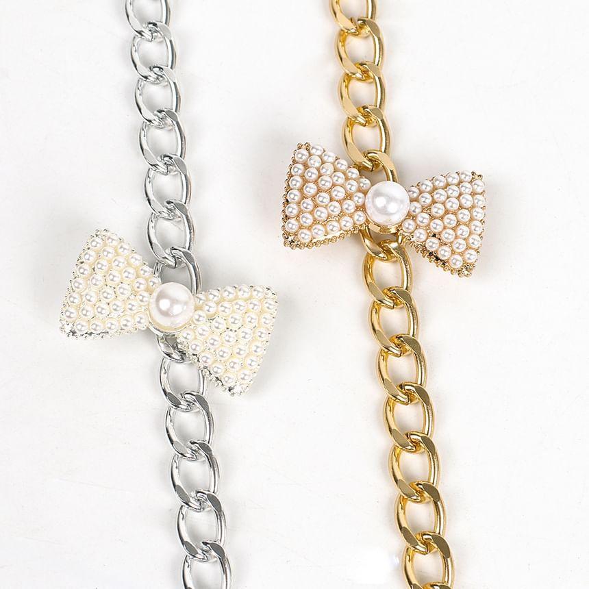 Bow Faux Pearl Alloy Waist Chain Product Image