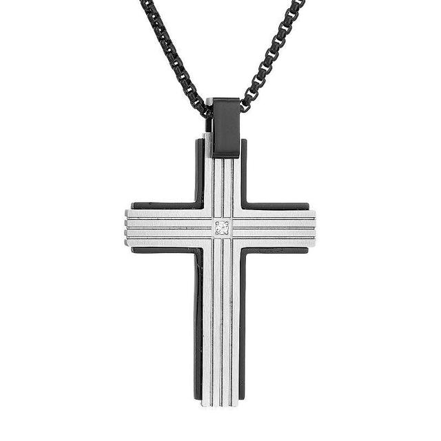 Mens LYNX Two Tone Stainless Steel Cross Pendant Necklace Product Image