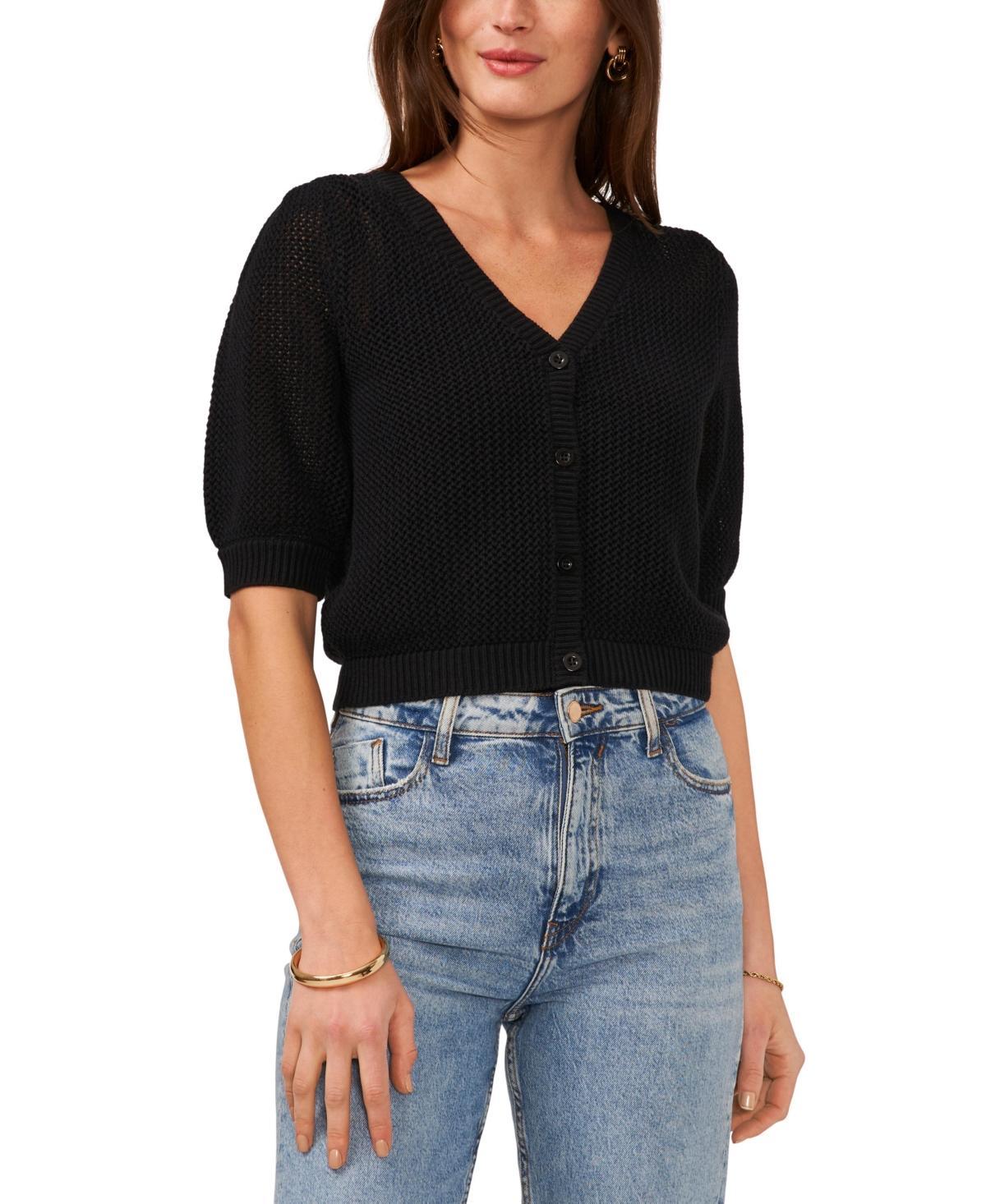 Vince Camuto Womens Open-Knit Puff-Sleeve Cardigan Sweater Product Image