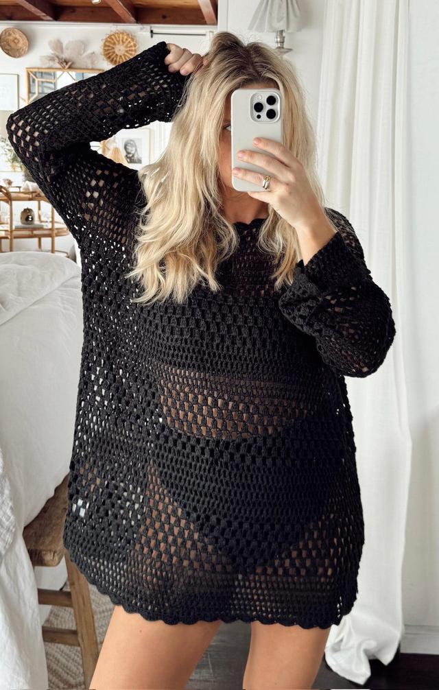 Paula Pullover ~ Black Crochet Product Image