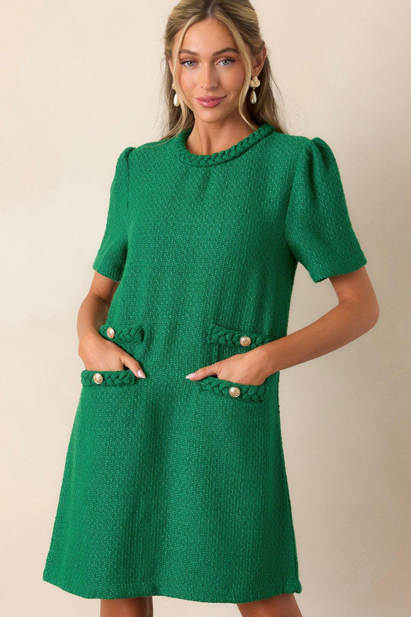 Midsummer Nights Green Tweed Mini Dress Product Image