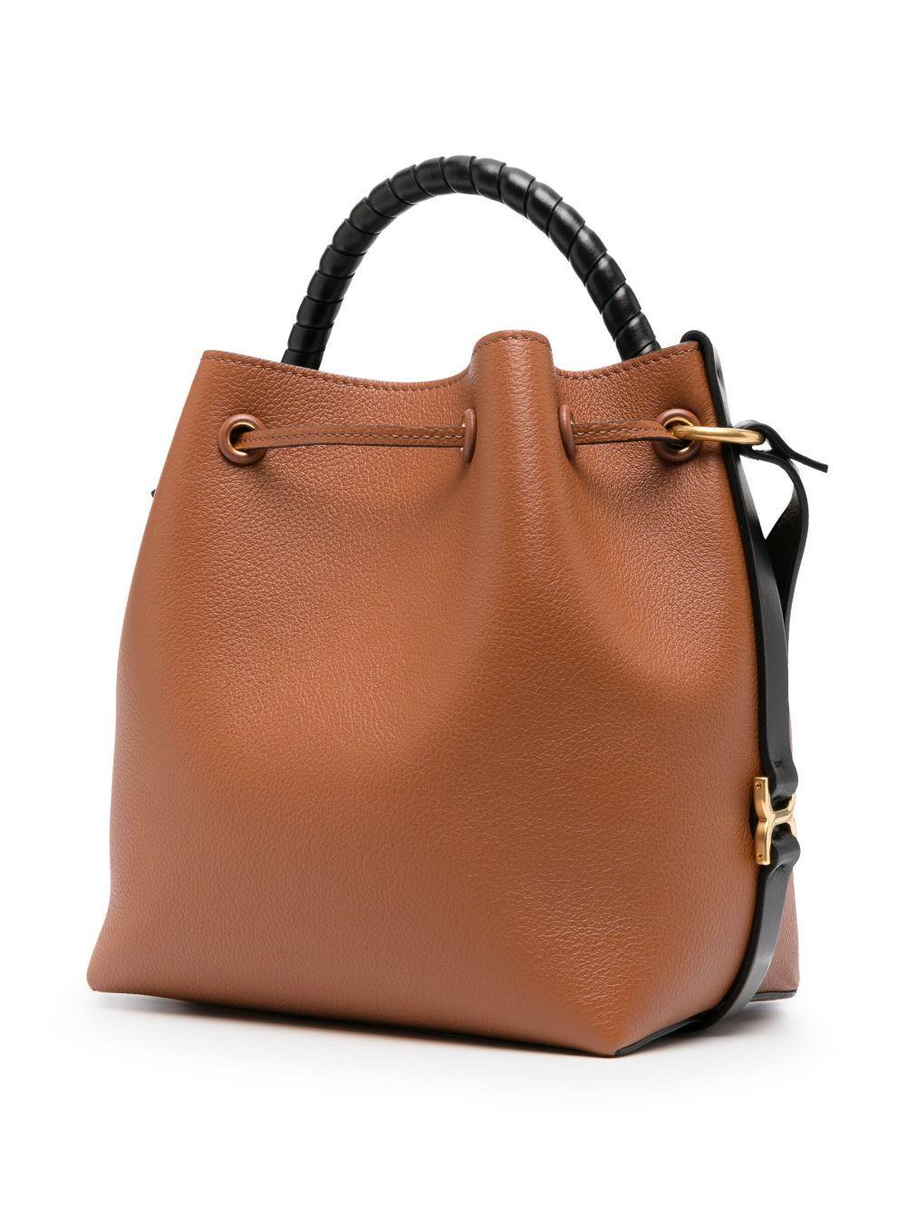 Marcie Drawstring Calfskin Bucket Bag In Brown Product Image