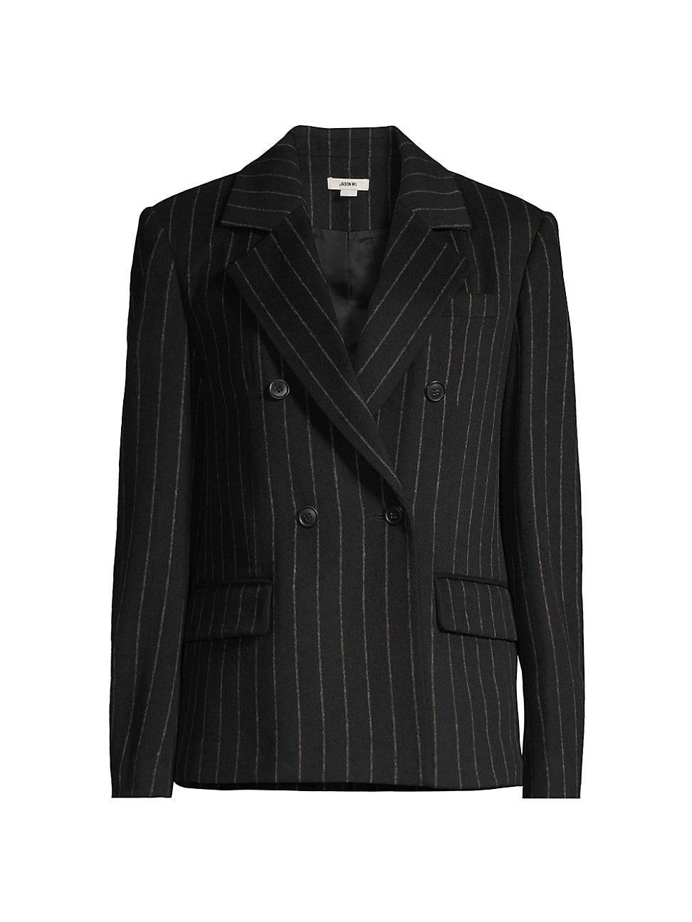 Womens Wool-Blend Double-Breasted Pinstripe Blazer Product Image