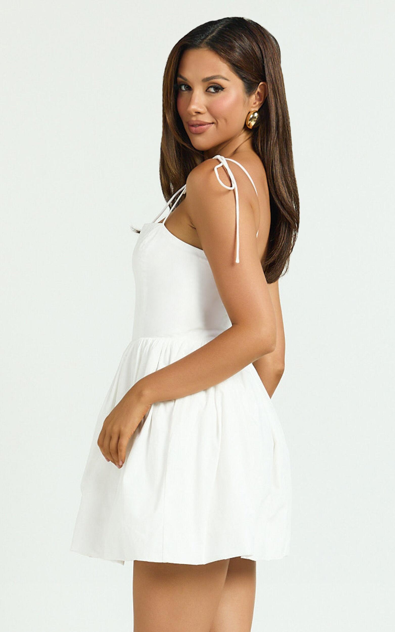 Kimberly Mini Dress - Square Neck Bubble Hem Dress in White Product Image