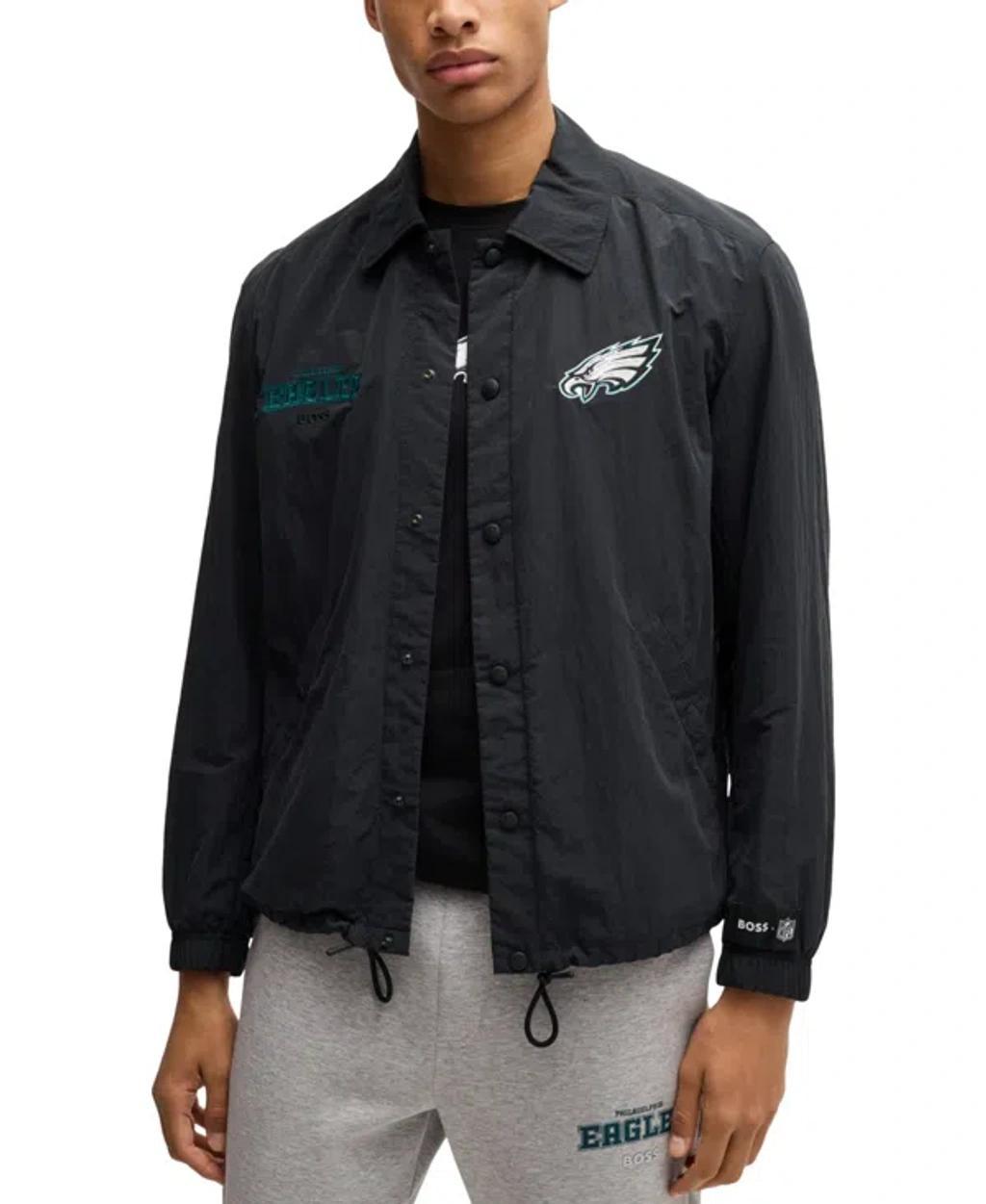 Boss X Nfl Embroidered Branding Water-repellent Jacket In Raiders Black Product Image