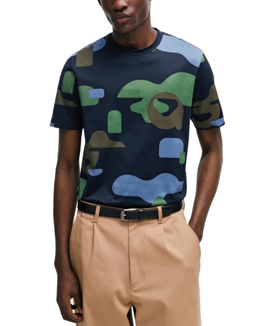 Mercerized-cotton T-shirt With Seasonal Pattern In Dark Blue Product Image