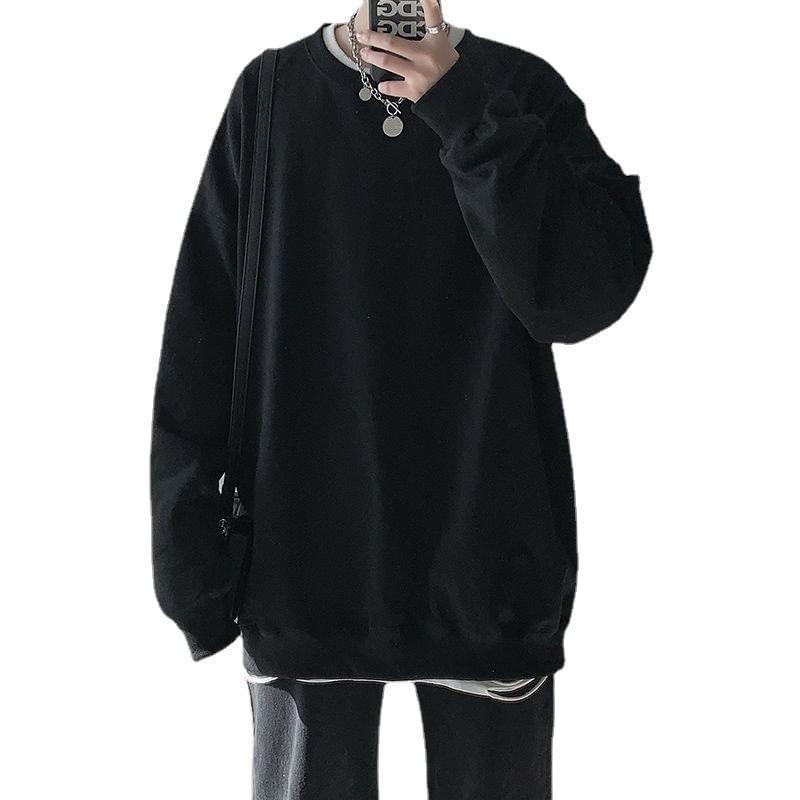 Crew Neck Plain Oversized Sweatshirt Product Image