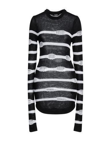 BALMAIN Striped Sweater In Distressed Cotton In Noir Blanc (white) Product Image