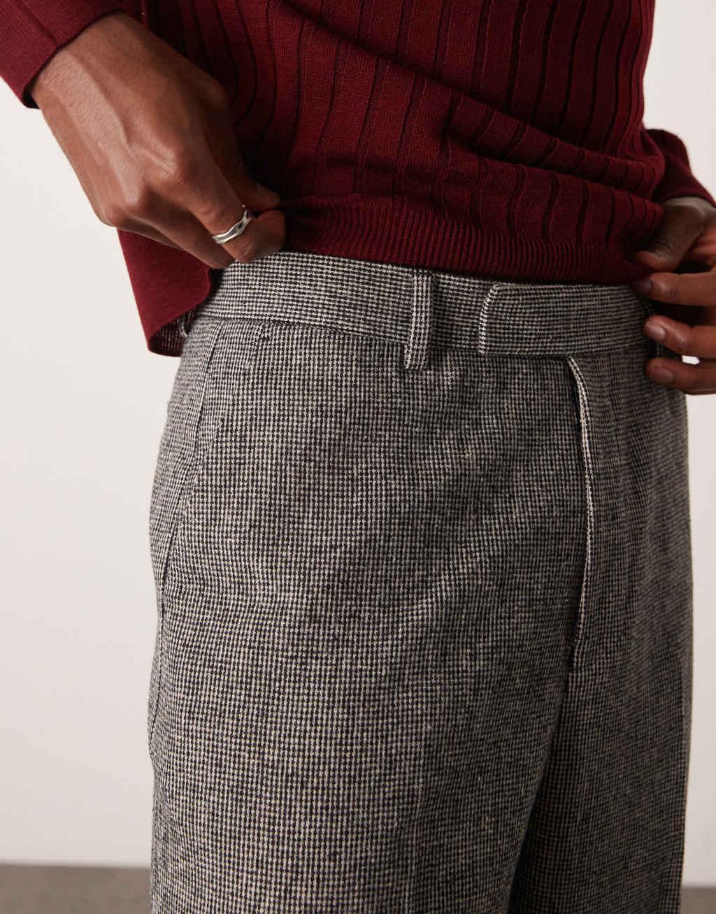 ASOS DESIGN smart wide leg wool mix pants in black & white puppytooth Product Image