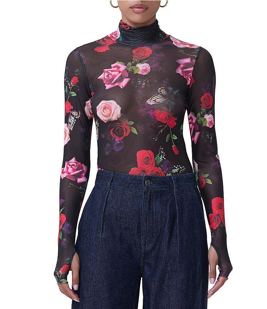 AFRM Zadie Mesh Rose Print Turtleneck Long Sleeve Top Product Image