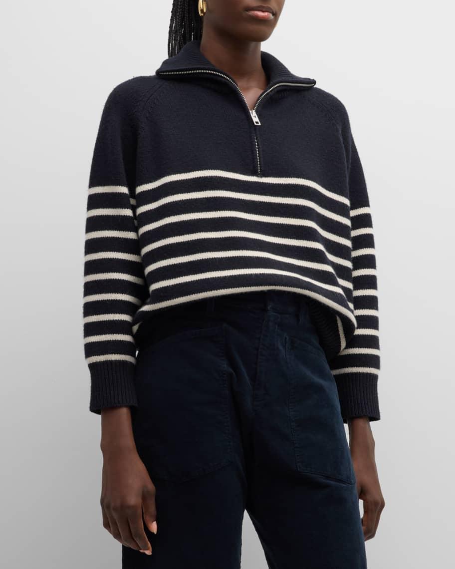 Ganze Striped Cashmere Zip Henley Sweater Product Image