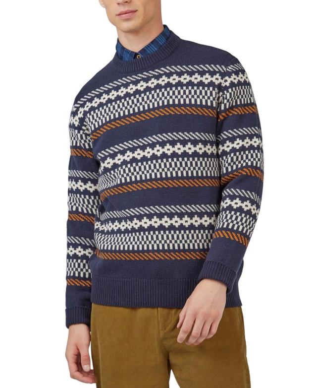 Ben Sherman Mens Chunky Knitted Fair Isle Long-Sleeve Crewneck Sweater Product Image